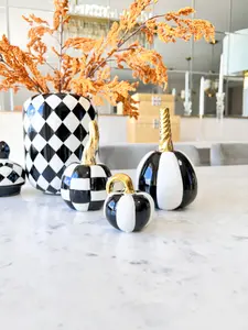 Black and White with Gold Stem Decorative Pumpkins