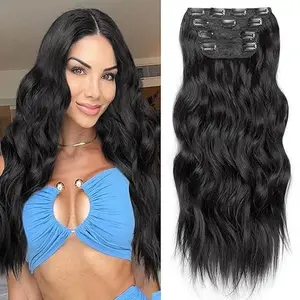 Clips in Long Wavy Hair Extension 20 Inch Hair Extensions 4PCS Synthetic Clip in Hair Extensions Double Weft Thick Full Head Hairpieces for Women Girls