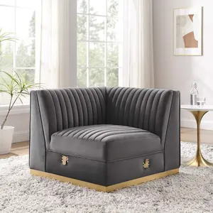 Sanguine Channel Tufted Performance Velvet Modular Sectional Sofa Left Corner Chair in Gray