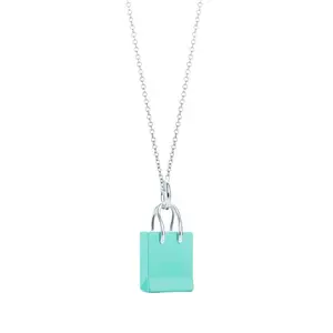 T'S Enamel Handbag Necklace |     Adorable Blue Gift Bag Pendant, Dainty Minimalist Clavicle Chain for Women, Perfect for Gifting & Daily Wear
