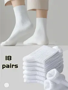 Men's black and white striped breathable moisture-wicking mid-calf socks, Casual Stylish Socks, business casual, party couple socks, 18 pairs unisex, fabric suitable for all seasons, perfect for various festivals and occasions, Outfit