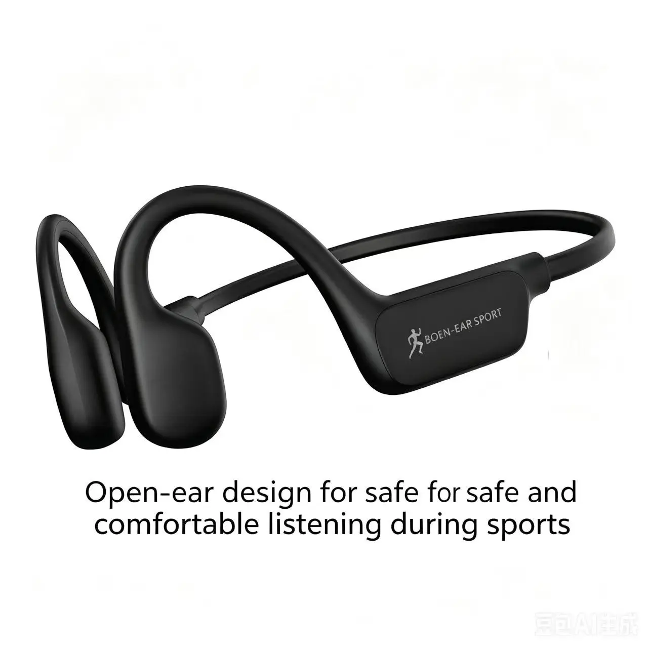 Matte Black Bone Conduction Open-Ear Bluetooth Sport Headphones - Sweatproof Wireless Headset with Built-In Microphone, Enhances Safety for Outdoor Running, Long-Term Wear Without Pressure, Safe & Comfortable Listening, Healthy Ears Support