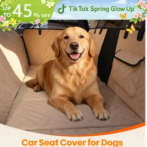 【Spring Glow Up】VALUXE Dog Car Seat Cover for Large Dogs, Full-Cover Waterproof Back Seat Protector, Foldable, Beige/Black
