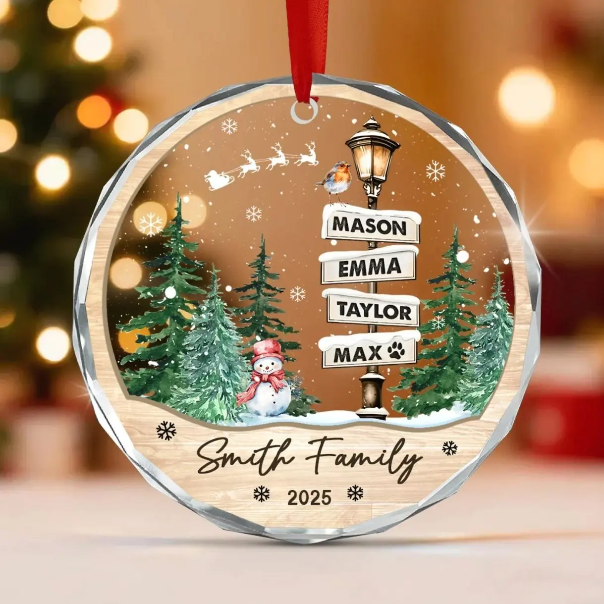 Family Names Christmas Glass Ornament 2026, Personalized Family With Pets Ornaments
