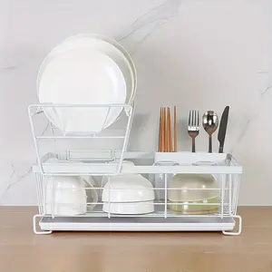 1pc Kitchen Countertop Kitchenware Chopsticks Plate Organizer Multi-functional Double Drainage Bowl Rack