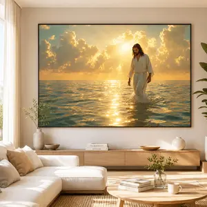Jesus Walking on Water Canvas Wall Art Poster, Christian Religious Decor, Inspirational Faith Poster for Living Room Bedroom Church Faith Inspired Home Decor for Prayer Room & Church