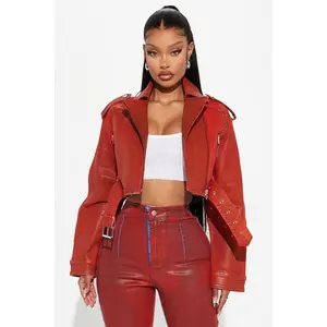 In The Aftermath Coated Moto Denim Jacket - Red N