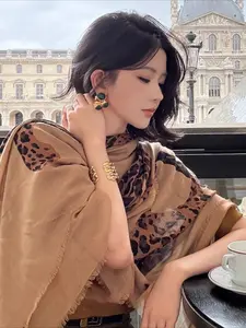 1Pc golden leopard shawl leopard print silk scarf women's autumn 2025 new sense shawl dual-purpose fashion versatile scarf