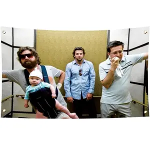 Hangover 3x5FT Flag the Movie Elevator Scene "Why can't we remember a god damned thing?" Funny Tapestry