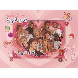 CRUSH! 2025 Calendar with Heart Design, Pink Background, and Various Illustrations Including "OH NO! I'VE GOT A NEW CRUSH"