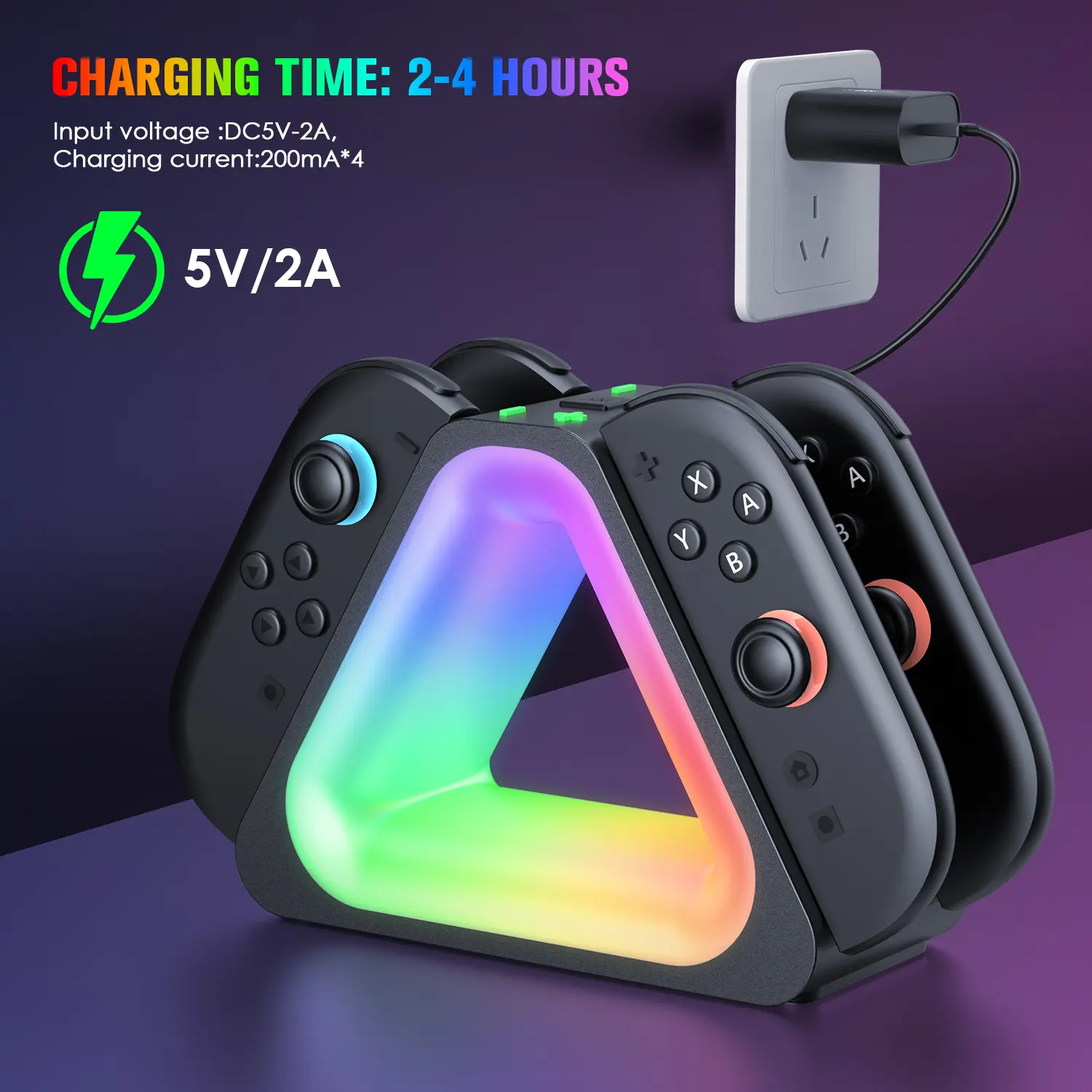 HUPEND Portable Charging Dock for Switch 2 & Switch 2 Controllers - 4-Joycon Accessories Charger Stand with LED Lights, USB Type-C Cable, and Plug
