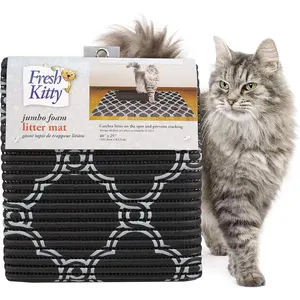 Durable XL Jumbo Foam Litter Box Mat No Phthalate Water Resistant Traps Litter from Box Scatter Control Easy Clean Black & White 40"x 25" Black/White Quatrefoil (9036)