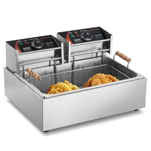 Commercial Deep Fryer, 3000W Electric Turkey Fryer with 3 Removable Baskets, Large Capacity 18Qt / 17L Stainless Steel Countertop Single Oil Fryer, for Kitchen Restaurant Use, Silver