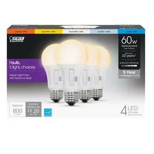 Feit Electric 60 Watt Replacement Selectable White A19 Dimmable General LED Light Bulb 4 Pack