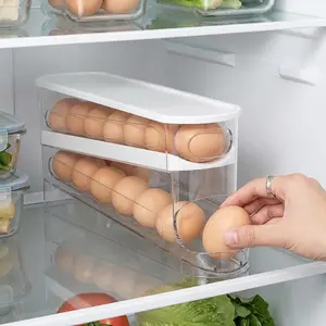 2 Pack Auto Rolling Fridge Egg Organizer, Space Saving Eggs Dispenser for Refrigerator Storager with Lid, Egg Holder for Fridge