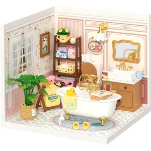 ROBOTIME Super Creator Toy Building Set DIY Miniature House Kit with LED Tiny Room Making Kit Expandable Plastic Craft Toy Gift DW014B Pop Bubble Bathroom