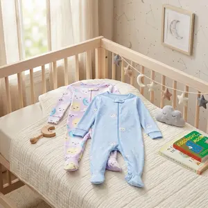 Baby Girls' and Toddler Snug Fit 100% Cotton Zip-Front One-Piece Footed Pajamas 2-Pack - Soft Breathable Sleepwear for Infants and Kids, Cozy Warm Fleece-Like Fabric, Easy On/Off Zipper Design, Perfect for Nursery Bedtime and Lounging