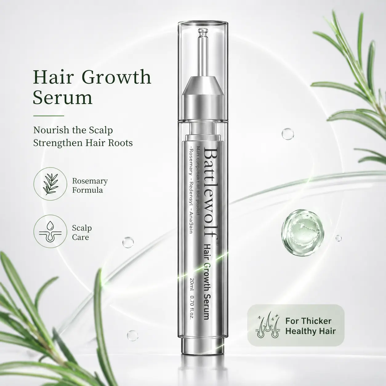 Battlewolf Hair care essence 20ML Anti-hair loss Hair care l Scalp care, anti-hair loss | Strengthen hair roots | Nourish hair | Scalp care | Natural organic ingredients | Hair growth essence | Suitable for men and women oil | Rosemary