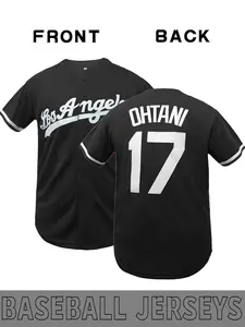Men's # 17 baseball jersey, embroidered with the word "Los Angeles", featuring Ohtani's retro jersey button up cardigan, suitable for sports and daily street fashion wear. A must-have for baseball fans and fans