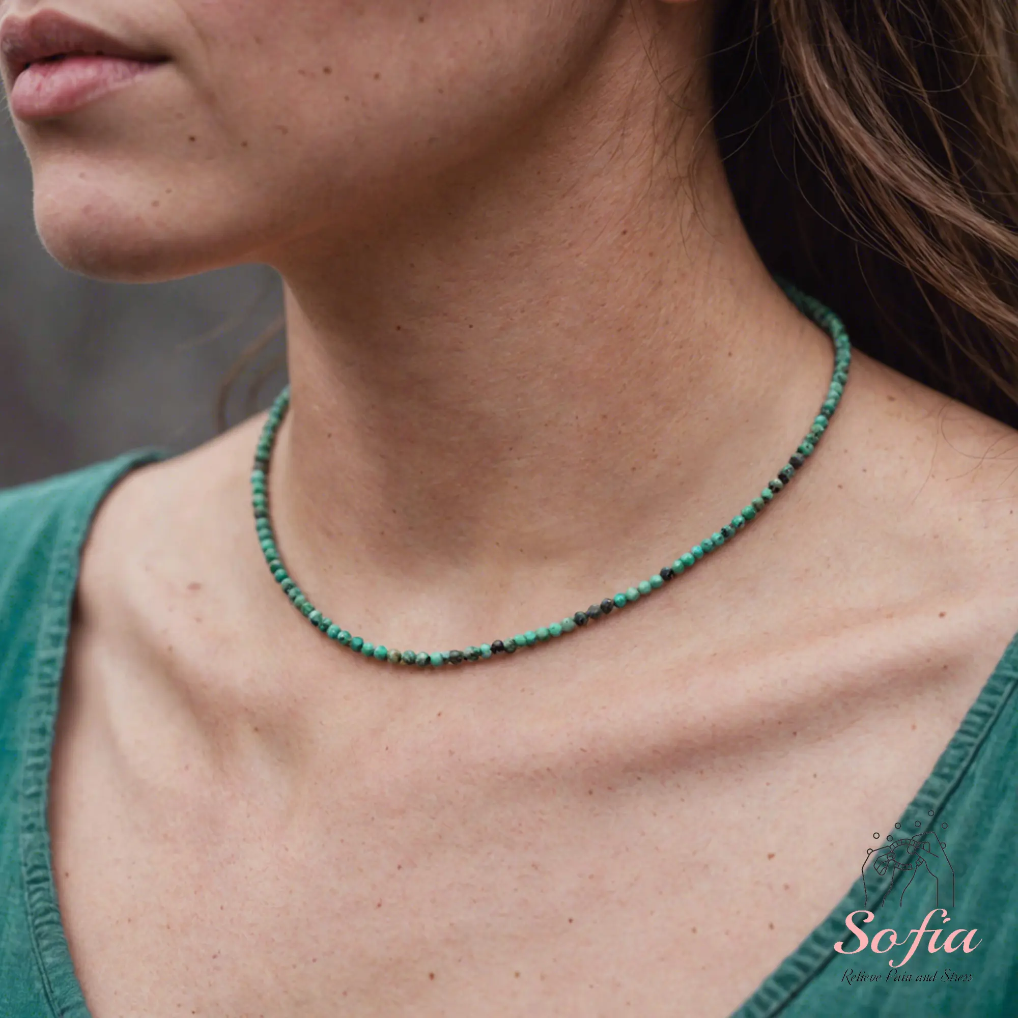 Women's Handmade Minimalist Turquoise Beaded Choker Necklace - Tiny Faceted Colored Gemstone Natural Crystal Necklaces & Pendants, Waterproof, Adjustable Fit, Beaded Chain, Daily Wear Gift