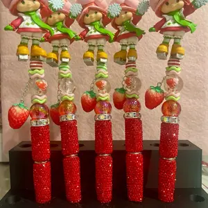 Strawberry Shortcake Skating Collection Pens with Glittery Red Handles and Adorable Strawberry Charms
