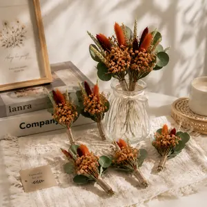 6pcs Mini Dried Flower Bouquets - Natural Bunny Tail Grass, Wheat, Preserved Eucalyptus - Rustic Boho Home Decor, Wedding Boutonniere, DIY Floral Accents