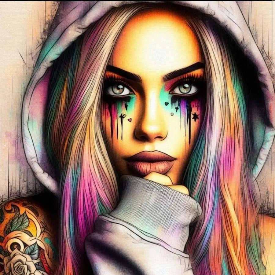 5D DIY Full Drill Round Diamond Painting - Diamond Painting Kit Colorful Hair Mosaic Canvas DIY Wall Art, Home Wall Decor