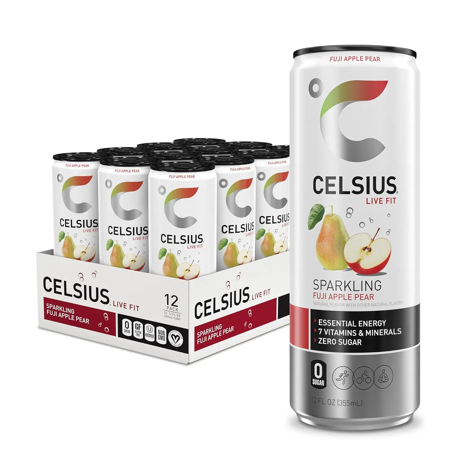 CELSIUS Sparkling Fuji Apple Pear, Sugar Free Energy Drink, 12 Fl Oz (Pack of 12) CELSIUS Sparkling Fuji Apple Pear, Sugar Free Energy Drink, 12 Fl Oz (Pack of 12)