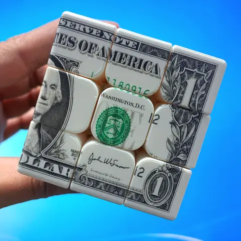 3x3x3 Speed Magic Cube - Unique One Dollar Bill Design, White Plastic Puzzle for Adults & Beginners - Perfect for Competitive Play & Learning, Educational Toy|Federal Note Theme|Durable Construction