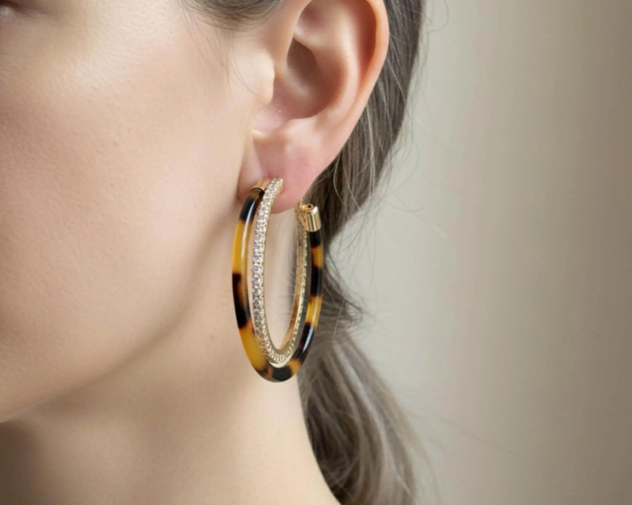 Tortoiseshell Gold Resin Hoop Earrings