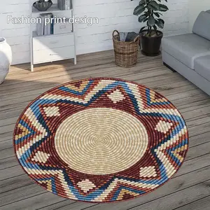 1 piece of blue woven rope 2D plan circular pattern floor mat, Moroccan geometric Decorative Rug, suitable for bedroom bedside decoration, living room home decoration, balcony decoration, kitchen, bathroom, available in all seasons