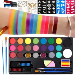 20 Colors Face Body Painting Kit,Water Based Face Paint with Stencils & Brushes,Hair Dye Brush, Professional Body Makeup Set, Washable Face & Body Paint for Halloween Birthday Parties