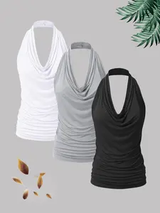 Women's Solid Color V Neck Fitted Breathable Tank Top, Casual Sleeveless Basic Top for Summer, Ladies Clothes for Daily Wear, Womenswear