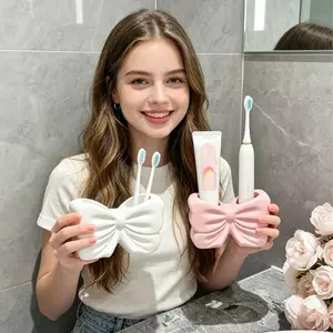 Coquette Aesthetic Ceramic Bow-Shaped Toothbrush Holder, Girly Bathroom Countertop Decor & Storage Organizer