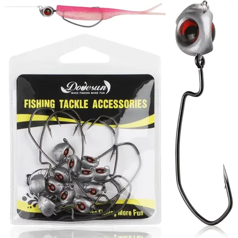 Weedless Swimbait Jig Heads Bass Fishing Lures - 12PCS 2x Strong Steel Gear with Pre-Tied 3/0 Obtuse-Bend Texas Rig Hooks, Bounce-Off-Bottom Swivel Action, Mixed Sizes, Multiple Weights (1/8,1/5,1/4,3/8 oz), Camping Essential