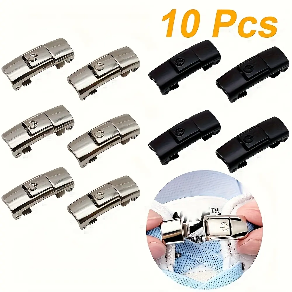 10pcs Modern Zinc Alloy Quick Release Shoelaces with Lock & Key, Easy Adjust No-Tie Laces for Men and Women, Non-Textile Material, Dry Clean Only, Quick Shoe Lacing | Modern Shoelaces | Zinc Alloy Laces