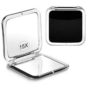 1 piece square 15X magnifying folding pocket mirror, portable travel mirror, small makeup mirror, easy to carry