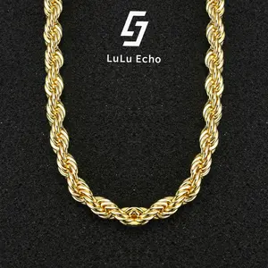 LuLuEcho 14 Real Gold-Plated Rope Chain Necklace For Women ande Men,Upgraded Shine,Faceted Cut,Tarnish-Free,2mm-6mm,14"-25" Jewelry