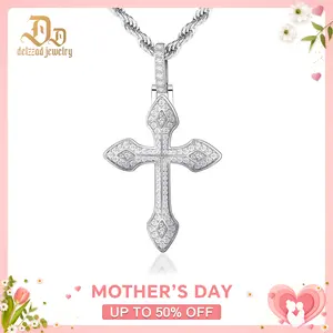 Delzzad 1.7ct Round Pointed Cross Necklace D Color Synthetic Moissanite S925 Unisex Pendant Necklace Birthday Anniversary Christmas Gift for Men Women