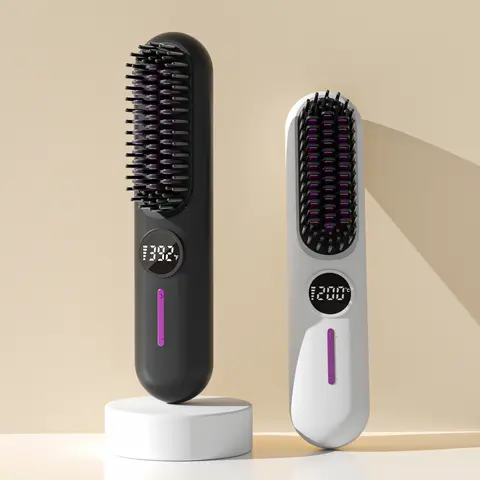Wireless Hair Straightener Brush for Women, Hair Styling Tool, Portable Mini Ionic Hot Comb, Heated Brush, Thermal Brush Straightener, Dual Function Curler and Straightener, USB Rechargeable, Thermal Straightening Brush, Thermal Styling Brush