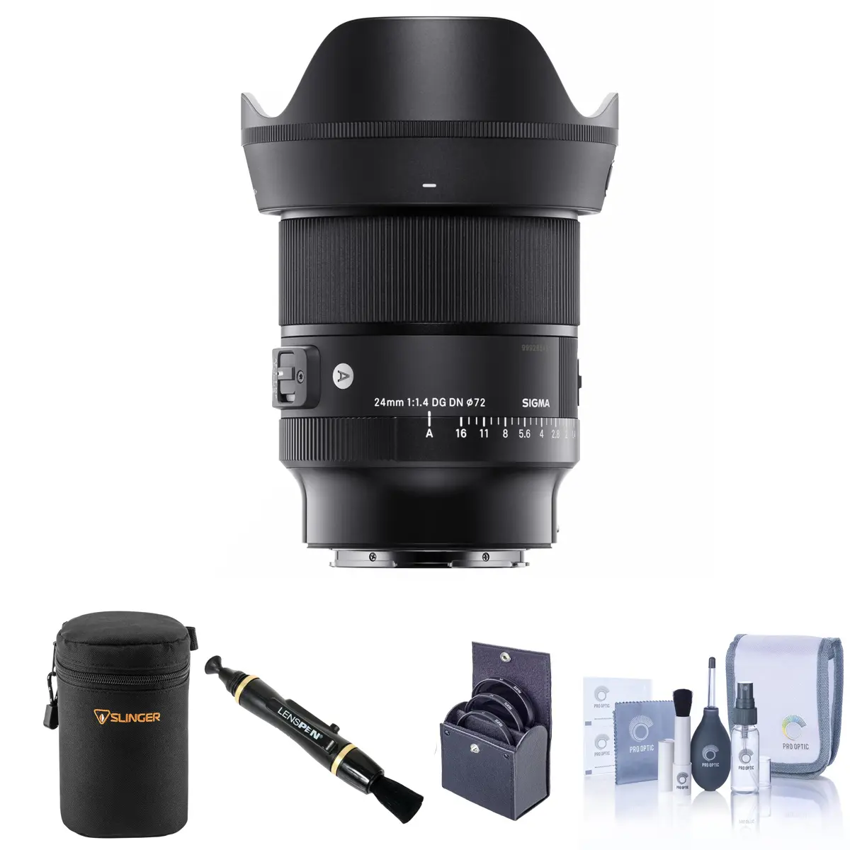 Sigma 24mm f/1.4 DG DN Art Lens for L Mount Bundle with 72mm Filter Kit, Lens Case, Lens Cleaner, Cleaning Kit, Lens Cap Tether