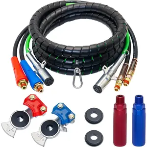 15FT Air Line Hose Kits,  3 in 1 Air Line for  Tractor Trailer, 7 Way ABS Electrical  and Semi AirLine Assembly with  Extension Handles and   Hands