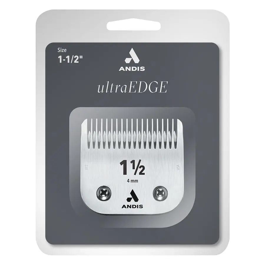 Andis UltraEdge Detachable Clipper Blade, Size 1-1/2 (1 1/2 inches, 5/32 inch), High Carbon Hardened Steel with Rust-Resistant Chrome Finish, 4mm Cut, Compatible with AG, AGC, BG Models