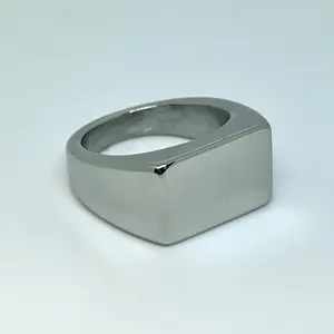 Brushed Stainless Steel Signet Ring – Minimalist Rectangle Face Band
