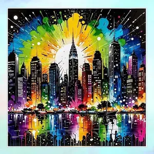 5D DIY Full Drill Round Diamond Painting - Diamond Painting Kit City Skyline Mosaic Canvas DIY Wall Art, Home Wall Decor, Suitable for Halloween, Christmas, Birthdays, and Anniversary Gifts