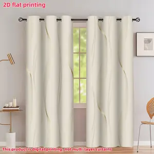 2D Flat 2Pcs Abstract Gold Wave Pattern Sheer Curtains, Semi-Sheer Drapes with Grommet Top, Light Filtering Window Treatment for Living Room, Bedroom, Dining, Home Decor, Darkening, Privacy Protection, Rod Pocket.