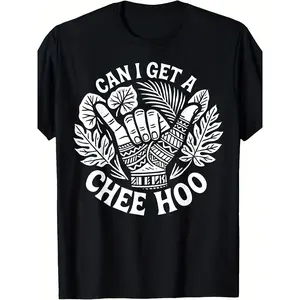 Men'S & Women'S Pacific Islander Chee Hoo Graphic T-Shirt - 220gsm Heavyweight Pure Retro Polynesian Design with Hawaiian Tribal Print, Maori Tattoo Art & "Can I Get a Chee Hoo" Slogan - Unisex Casual Summer & Casual Attire for Beach, Festivals