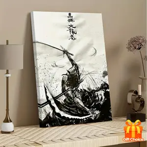 [Art Canvas Print] Premium Anime Zoro Art Canvas Print Poster with Wooden Frame|   Gallery-Wrapped Canvas Decor for Home Wall Art, Suitable for Various Settings, Complete with Hooks for Hanging