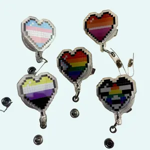 Pride Pixel Heart Badge Reel | Retractable ID Badge Holder