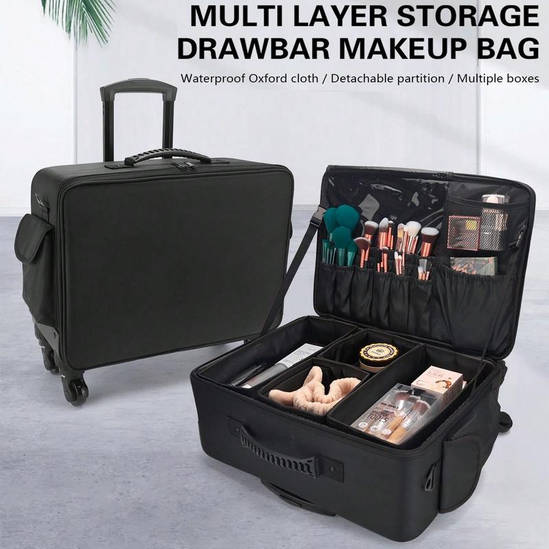 Rolling Makeup Train Case,Large Storage 3 Tiers, Professional Trolley Makeup Case with Adjustable Divider, Large Capacity Multi-functional Cosmetic Organizer for Nail Technicians Hairstylist(Black)